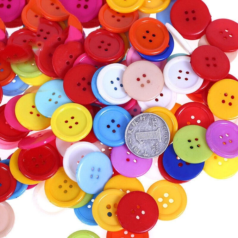 Buttons 100pcs 20MM wood Shirt Flatback  Mix Color 4 Holes - Image 3 of 4