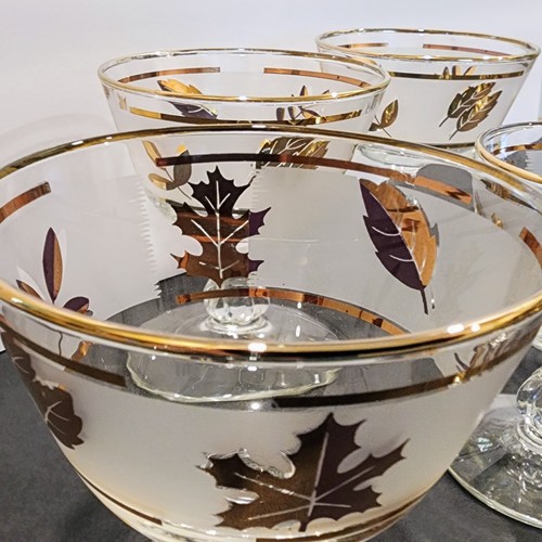 Vintage Mid Century Set of 8 Libbey GOLDEN FOLIAGE Frosted Band Glass Barware - Picture 8 of 15