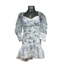 Asos Women's Dress Peplum Off The Shoulder White Blue Fairycore Petite 6