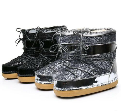 Ladies Lace Up Ankle Snow Boots Glitter Fashion Kids Warm Boots Snowboard Shoes - Afbeelding 1 van 15