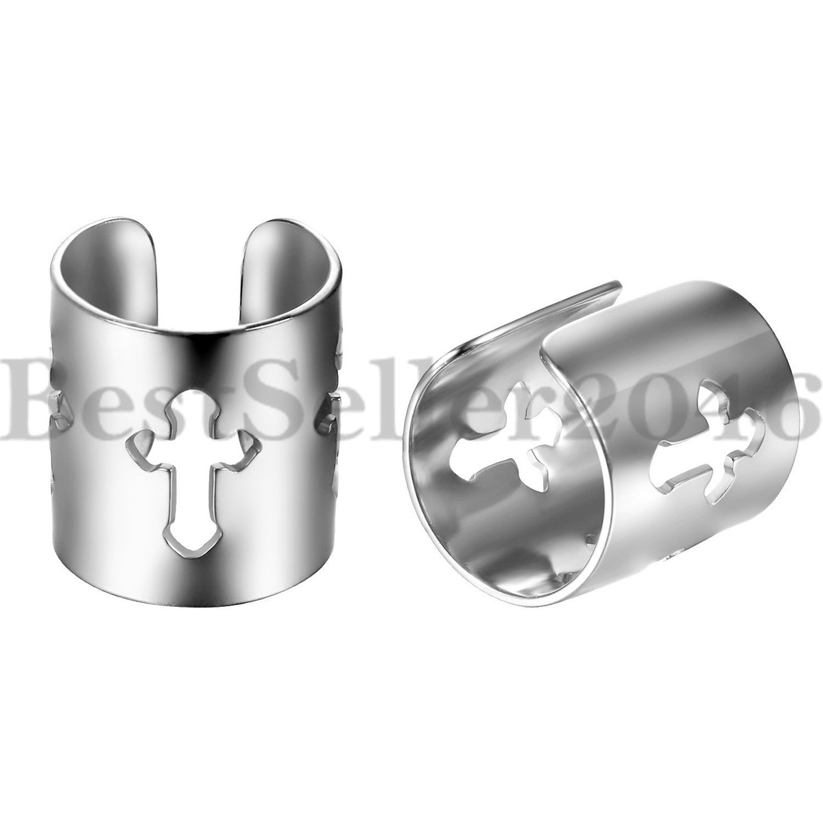 Stainless Steel Cross Dangle Magnetic Earrings - Non-Piercing Clip-On - 2 Pairs