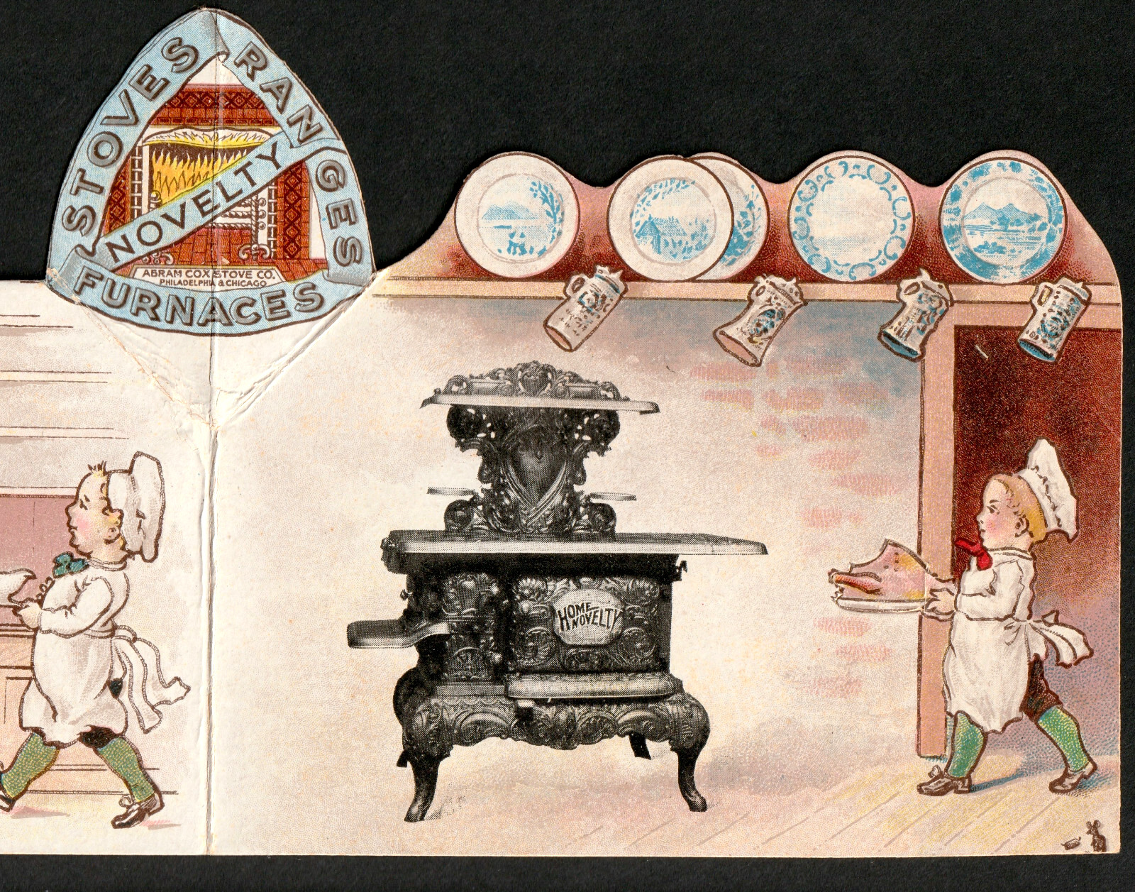 Abram Cox Novelty Stove Range Kitchen Pudding Pop-Up Delft 3D Trade Card SR.H.ns