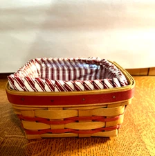 LONGABERGER Medium BERRY basket + Candy Stripe Red Liner/Plastic Protector