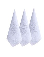 Ladies Womes White Embroidery Cotton Handkerchiefs Wedding Hankies Scalloped ...