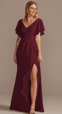 Bridesmaid dress, Wine, Red Flutter Sleeve size 16 cascade, formal summer dress