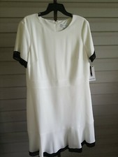 Nine West White Black Dress Size 8 Ruffle Hem Crochet Trim Stretch Lined NWT$79