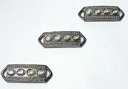 Pave Diamond Bracelet Connector 925 Silver Polki Diamond Jewelry Connector. - Picture 2 of 12