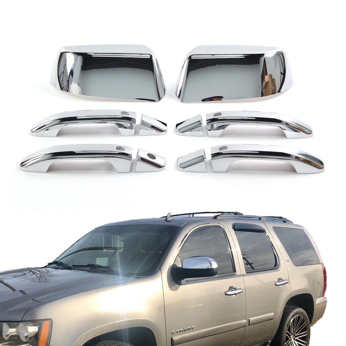 Chrome Door Handle Covers+Top Half Mirror for 15-20 Cadillac Escalade GMC Yukon