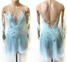 Ice Skating Adult Figure skating Dress Gymnastics Costume blue dyeing