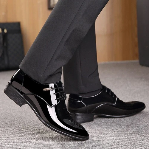 Mens Patent Leather Shoes Lined Formal Wedding Dress Suit Oxfords Lace Up Shoes - Bild 9 von 12