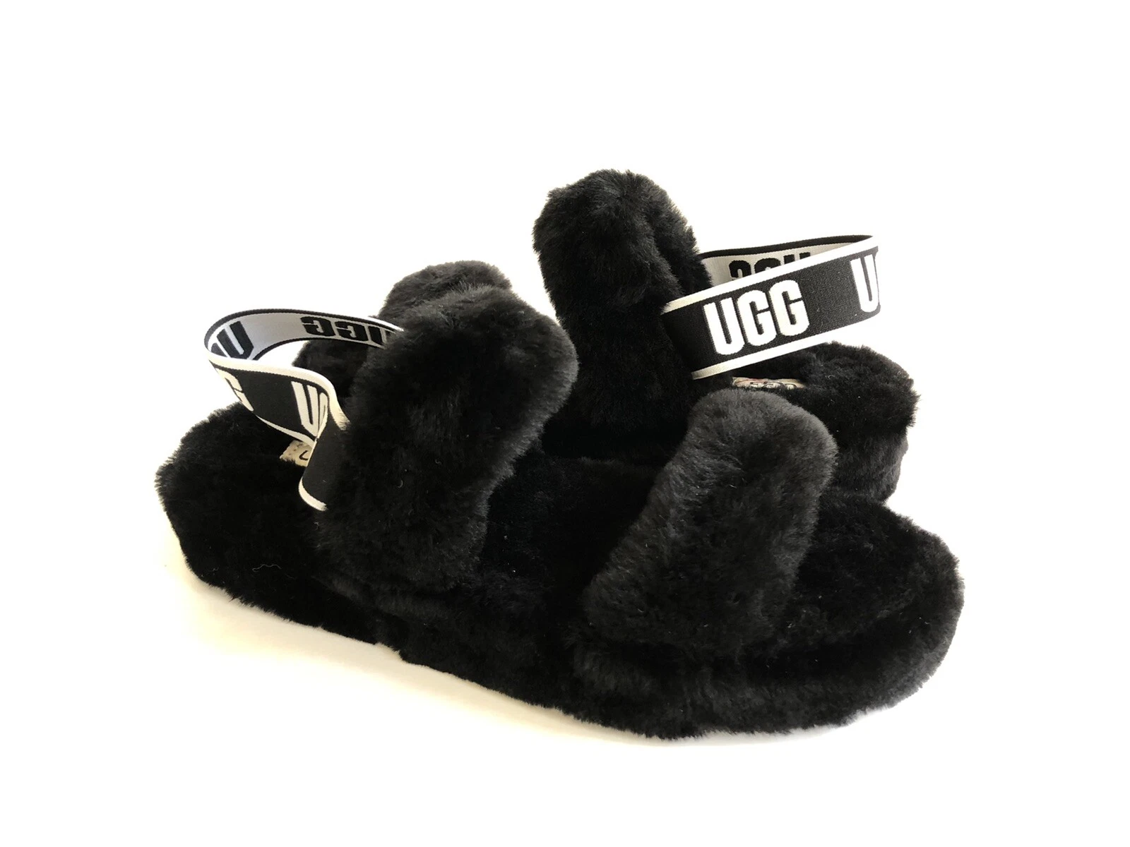 UGG FLUFF OH YEAH SLIDE NERO MOCASSINO SLIP ON SANDALO US 9 EU 40 UK 7