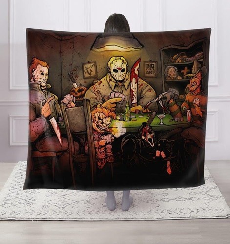Cut The Deck- Stabbing Horror Characters Mink Faux Fur Throw Blanket Super Soft - Picture 2 of 2