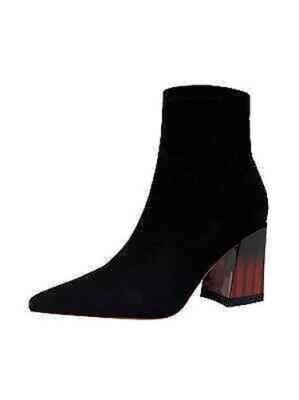 Stiefeletten Stiefel Schuhe Absatz Eckig 8 CM Leder Kunststoff Bequem Black 9132