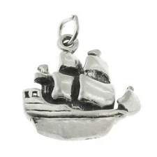 Pilgrim Sailing Ship Sailboat Boat 3D 925 Solid Sterling Silver Charm Pirate