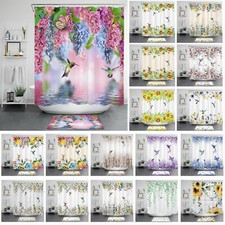 Watercolour Wildflower Hummingbird Shower Curtain Bathroom Accessories Set