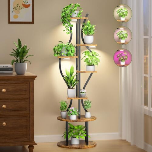 New-Plant Stand Indoor with Grow Lights, 7 Tier Tall Metal Plant Shelf for Multi