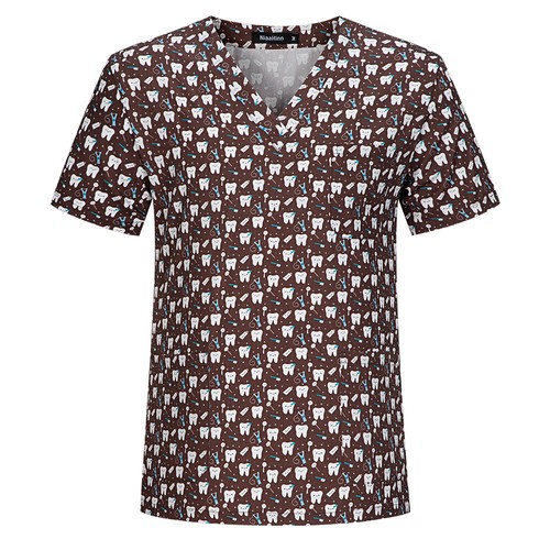 100% Cotton Unisex Scrub Tops Men Women Short Sleeve Digital Printing Medical - Picture 38 of 53