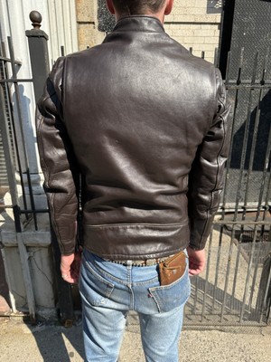 Vintage 60s 70s Brown Schott Cafe Racer Leather Jacket 38 Medium 