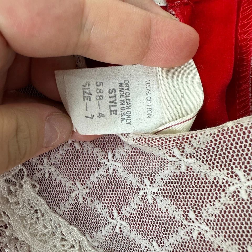 Vestido Sarah Kent Niña 7 Rojo Terciopelo Encaje Cuello Cuadros Victoriano Casa de Navidad Foto 4 de 4