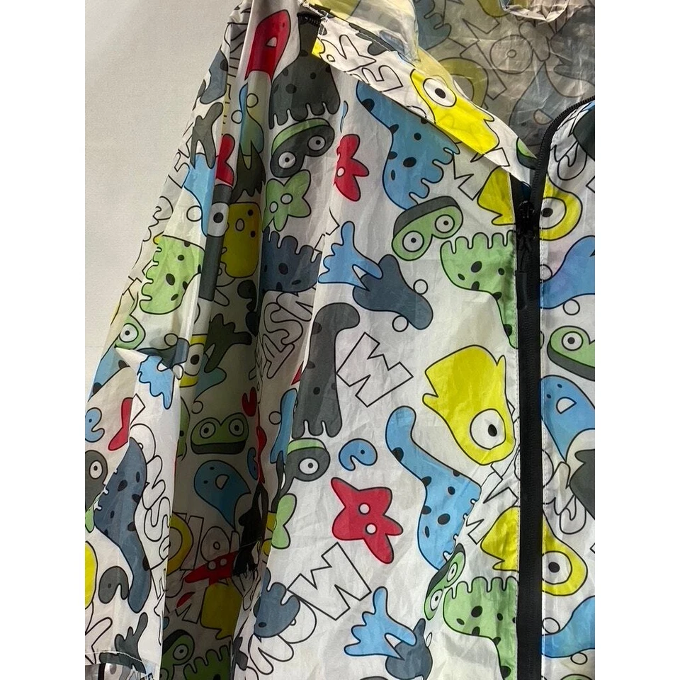 SAPHIROSE Unisex White Multicolor Monster Printed Zip-Up Hooded Rain Poncho SZXL Foto 3 de 4