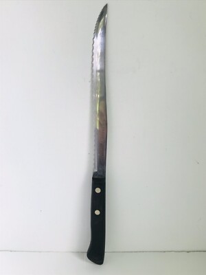 Vintage Ekco FLINT ARROWHEAD Serrated Slicing Carving Knife 8  Blade 13  Wood