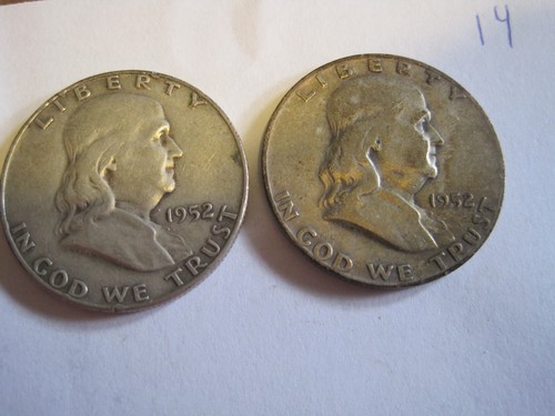 1952-D Benjamin Franklin Half Dollar 90% Silber Münze Lot 2 Münzen