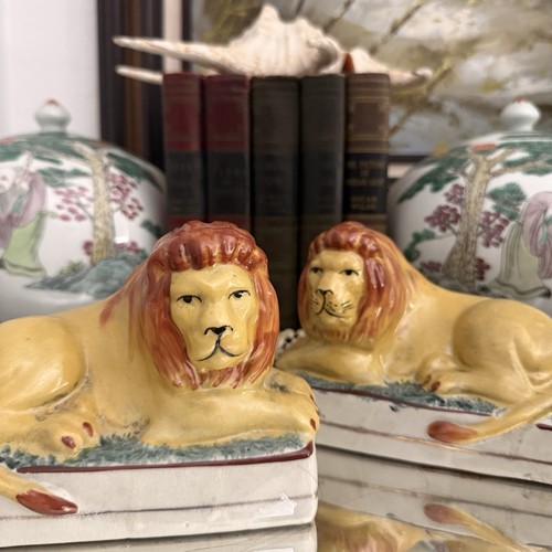 Pair of Staffordshire Lion Bookends | English Ceramic Book Ends