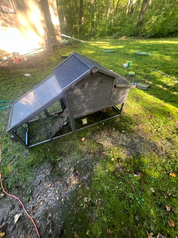 Chicken Coop Raised Hutch w/ Run Outdoor Backyard Poultry House Wood Gray Pulley