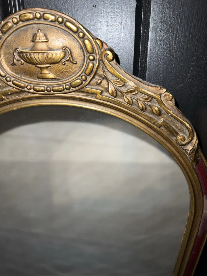 Antiguo Espejo Medallón Arco Yeso Madera Dorada Ornamentado 21.5x13.5 Art Nouveau Foto 4 de 4