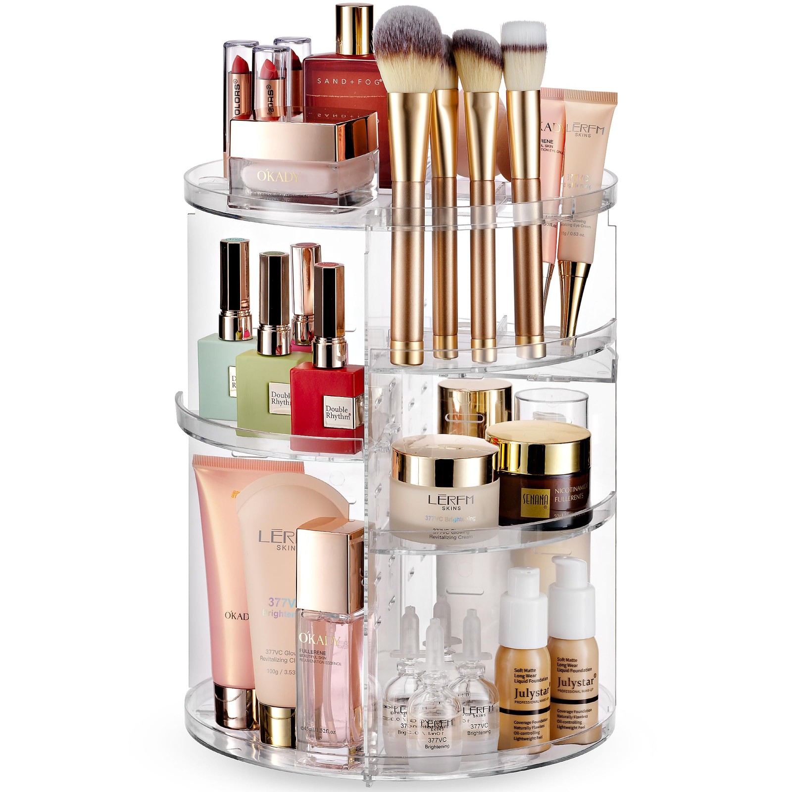 Rotating Makeup Organizer with Adjustable Shelves and 360-Degree Spin