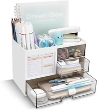 Desk Organizer with 3 Drawer, Multi-Functional Pencil Pen Holder for Desk, Desk