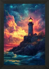 Lighthouse at Sunset Framed Wall Art Poster Canvas Print Picture