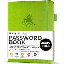 Clever Fox Password Book with alphabetical tabs. Internet Address Organizer L...