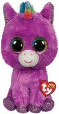 OFFICIAL TY BEANIE BOO ROSETTE UNICORN SATIN MATERIAL REG 15CM SOFT TOY 36328