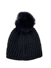 Kyi Kyi Canada Black Beanie Knit Hat Fox Fur Pom