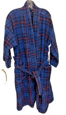 Vintage Puritan Thick Terry Robe Navy Red Tartan Plaid Cozy Belted One Size