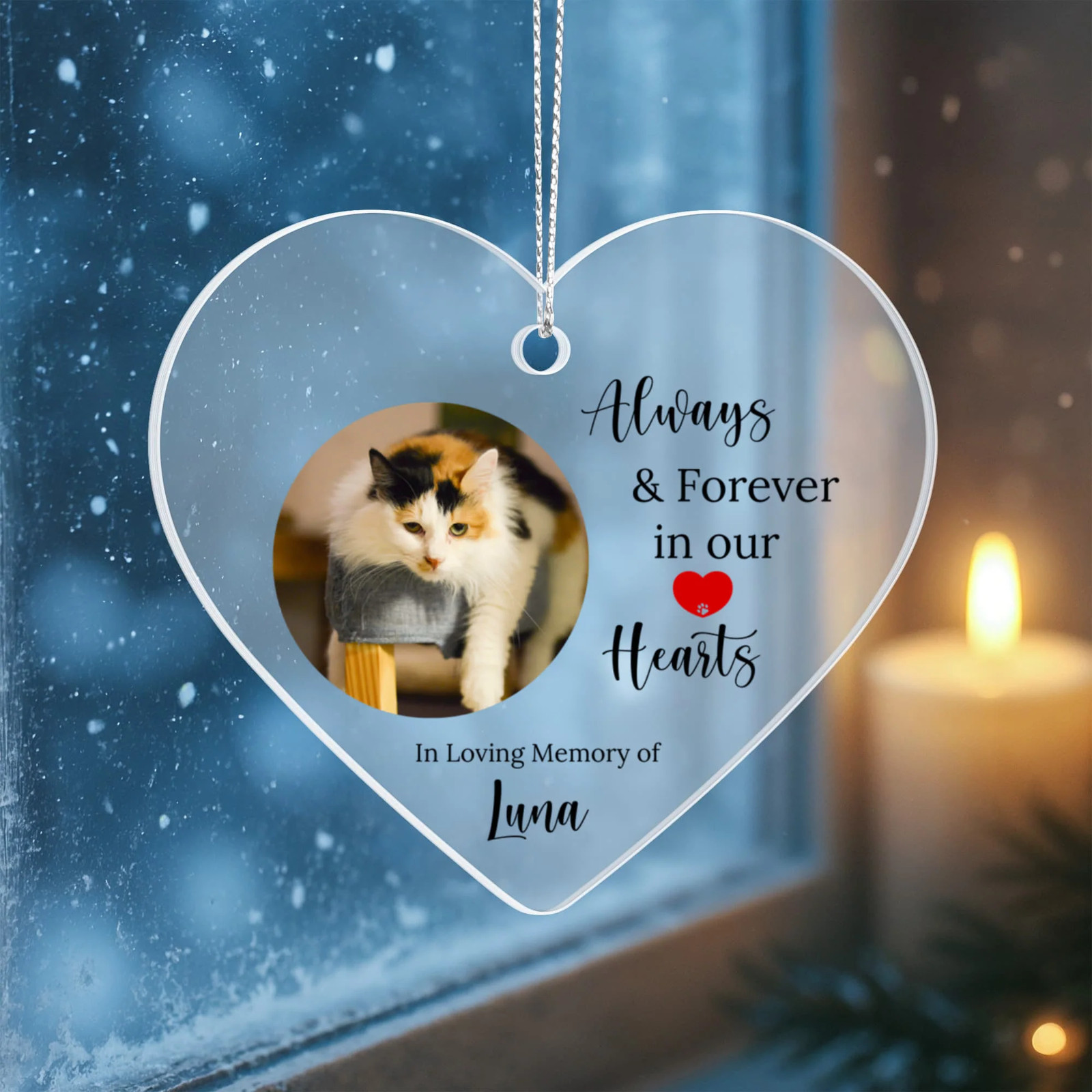 Cat or Dog Memorial Acrylic Heart Ornament. Christmas Gift