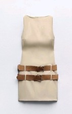 ZARA NEW SHORT FITTED DRESS WITH DOUBLE BELT LIGHT CAMEL SIZE M