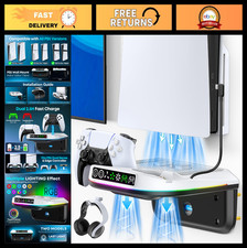 PS5 Wall Mount Kit with Cooling Fan Charging Station, RGB Lights, Floating She