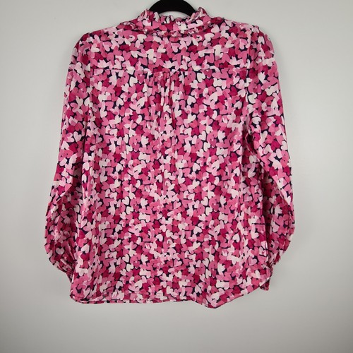 Talbots Blended Hearts Blouse Women's M Pink Smocked Cuff Ruffle Career Casual - Picture 8 of 10