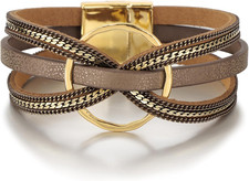 Leather Wrap Bracelet for Women, Boho Handmade Multi-Layer Cuff with Crystal Bea