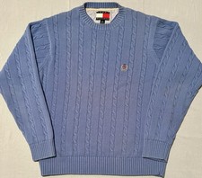 Mens TOMMY HILFIGER Crewneck LSlv Size S 100 Cotton, LION Crest Logo,Blue, NICE 