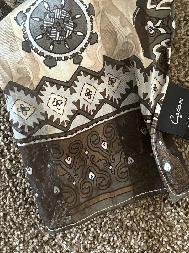 Bufanda Vintage CEJON Multi Marrón Beige Estampado Floral 10x62 Excelente Estado Foto 2 de 4