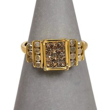 Pre-Owned 9ct Gold Brown & White Diamond Ring Size N
