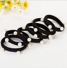 20-PCS Black Pearl Elastic Hair Bands Cotton Stretch Hair Ties Ponytail