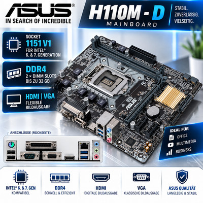 ASUS H110M-D Mainboard LGA 1151 DDR4 HDMI VGA Intel 6. 7. Gen Micro ATX