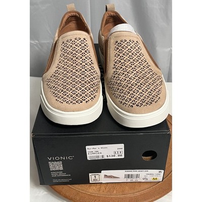 Vionic Kimmie Perf Wheat Suede Slip On Sneakers Tan Laser Cut Flats 9.5M NEW