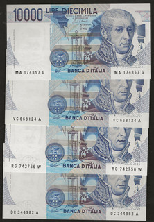 N 4 BANCONOTE 10000 LIRE ALESSANDRO CON VARIANTE FDS/UNC