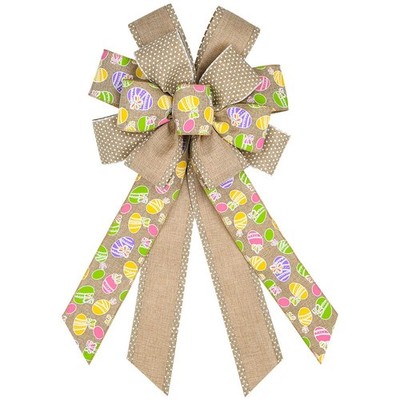 Easter Large Wreath Bows Spring Easter Colorful Eggs Bows For Wreath Bow Decorat