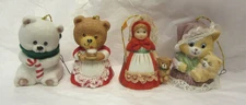 4 VTG JASCO CARING CRITTER Bears & Girl Bisque Porcelain 2 Bells 2 Legs Ornament
